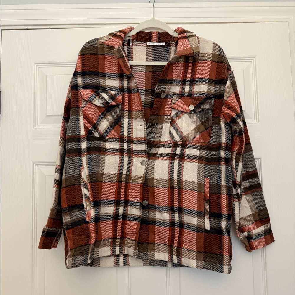 Staccato Women’s Shacket Orange Plaid Size S